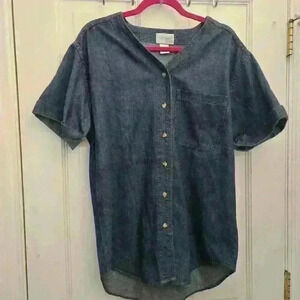 Riyal Sport Denim Button Down Tops,Small-Oversized